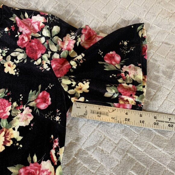Current Project Womens M Dress Mini Bodycon Velvet Floral Short Sleeve Open Back - Picture 8 of 11